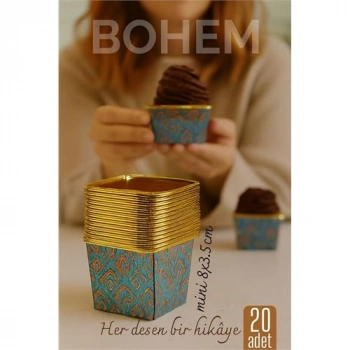 VipMarketim Bohem Kare Kek Kalıbı Alüminyum Cupcake Muffin Kalıbı 20li Paket