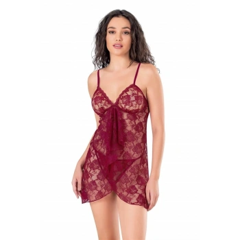 VipMarketim  Bordo Kısa Tül Gecelik