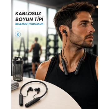 VipMarketim Boyun Tipi Kablosuz Bluetooth Kulaklık Uzun Pil Ömrü Mikrofonlu