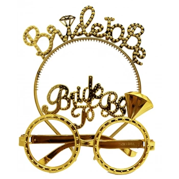 VipMarketim Bride To Be Taç ve Gözlük Seti - Altın Renk