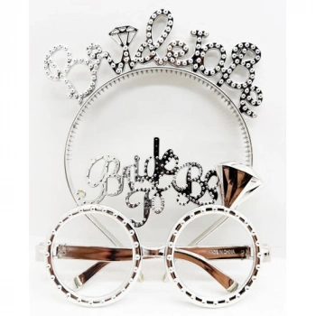 VipMarketim Bride To Be Yazılı Taç ve Bride To Be Yazılı Gözlük Seti Gümüş Renk