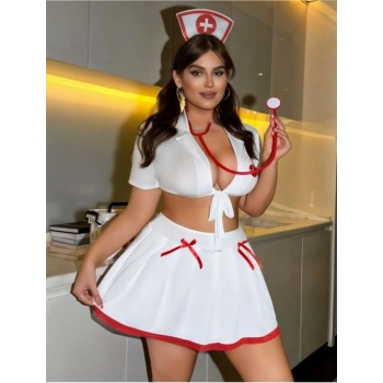 VipMarketim  Büyük Beden Beyaz Bolerolu Fantezi Hemşire Kostümü
