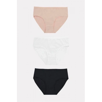 VipMarketim Büyük Beden Pamuklu Siyah Beyaz Ten Rengi 3Lü Külot