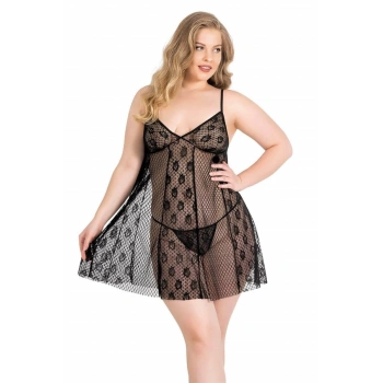 VipMarketim  Büyük Beden Siyah Kısa Tül Gecelik