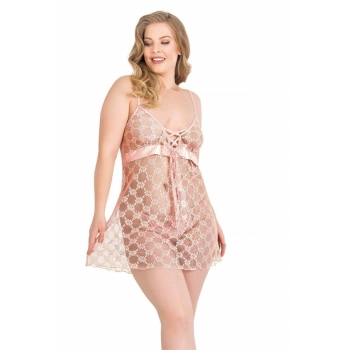 VipMarketim  Büyük Beden Somon Kısa Tül Gecelik