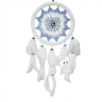 VipMarketim Buz Mavisi Renginde Nazar Motifli Kuş Tüylü Duvar Süsü