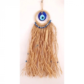 VipMarketim Cam Nazar Boncuklu Rafyalı Mini Duvar Süsü