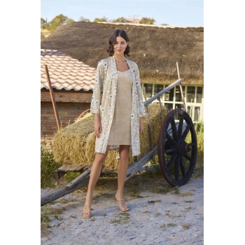 VipMarketim Çiçek Desenli Önü Düğmeli Sabahlık Takımı