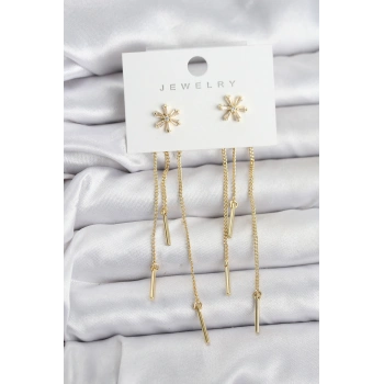 VipMarketim Çiçek Model Gold Pirinç Sallantılı Kadın Küpe 5886