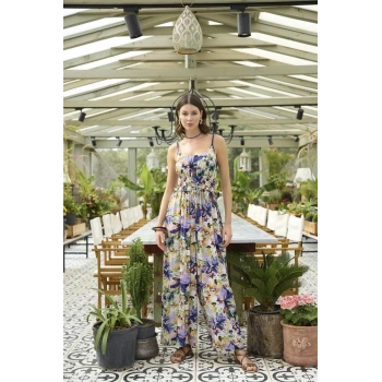 VipMarketim Çiçek Ve Yaprak Desenli İp Askılı Tulum