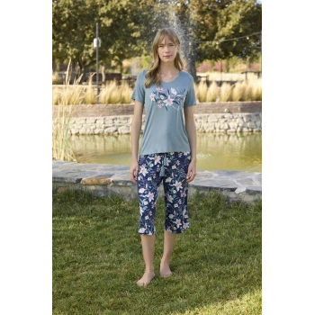 Vipmarketim Çiçek Ve Yaprak Desenli Ve Baskılı Kapri Takımı