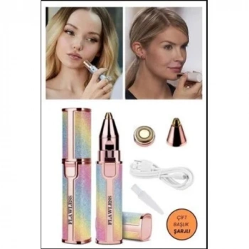 VipMarketim Çift Başlıklı Epilasyon Yüz Çene Işıklı Kıl Tüy Alma Mini Cep Epilasyonu Simli