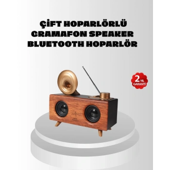 VipMarketim Çift Hoparlörlü Retro Bluetooth Speaker 1800mAh Bataryalı AUX USB SD Kartlı