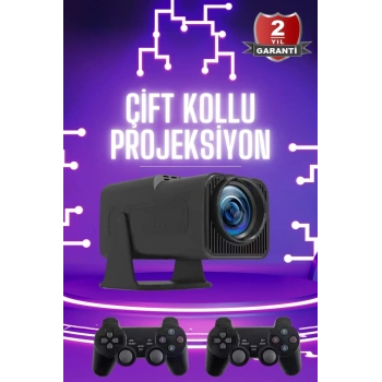 VipMarketim Çift Kollu Projeksiyon Taşınabilir Game Projektör Full Hd 1080P 4k Projeksiyon Gamepad