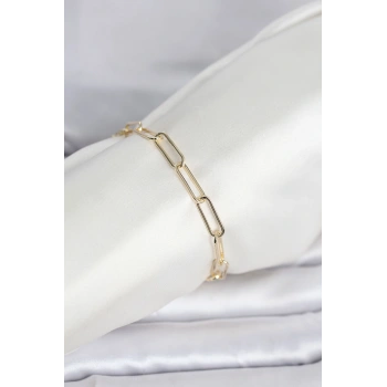 VipMarketim CM 14K Gold Renk Kalın Ataç Zincir Model Kadın Bileklik 5886