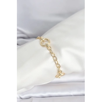 VipMarketim CM 14K Gold Renk Lazerli Halka Model Kadın Bileklik 5886