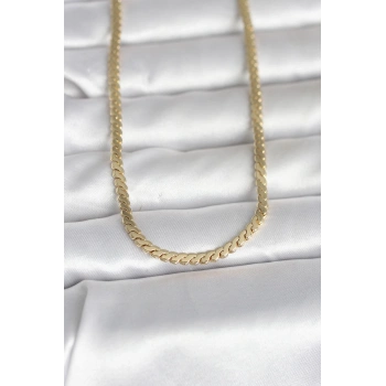 VipMarketim CM 14K Gold Renk Yassı Ezme Zincir Model 60 cm Kadın Kolye 5886
