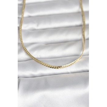 VipMarketim CM 14K Gold Renk Yassı Zincir Model 45 cm Kadın Kolye 5886