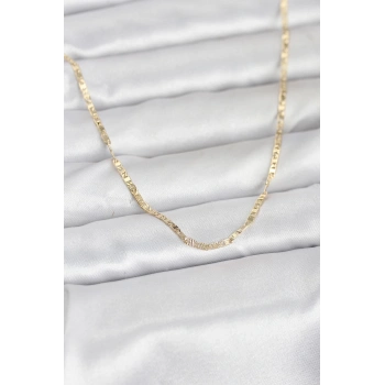 VipMarketim CM 14K Gold Renk Yassı Zincir Model 60 cm Kadın Kolye 5886