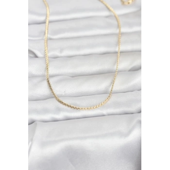 VipMarketim CM 14K Gold Renk Yassı Zincir Model 60 cm Kadın Kolye 5886
