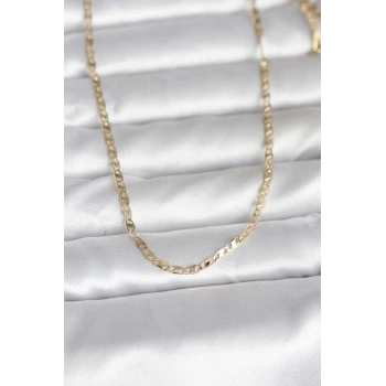 VipMarketim CM 14K Gold Renk Yassı Zincir Model 60 cm Kadın Kolye 5886