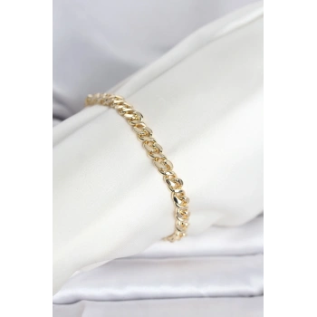 VipMarketim CM 14K Gold Renk Yassı Zincir Model Kadın Bileklik 5886