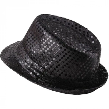 VipMarketim Çocuk Boy Siyah Payetli Şapka Gösteri Şapkası Michael Jackson Şapkası 54 No