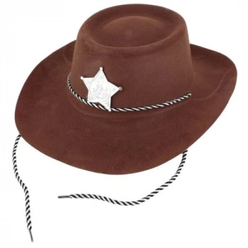 VipMarketim Çocuk Kovboy Şapkası Plastik Üzeri Flok Kaplama Koyu Kahverengi