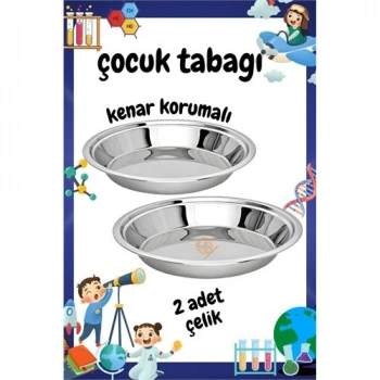 VipMarketim Çocuk Tabağı Güvenli Kenarlı Çelik 2 Adet 21 cm
