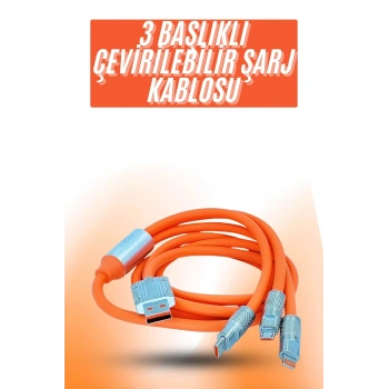 VipMarketim Çoklu Şarj Kablosu USB Type-C İOS Uyumlu 120W Hızlı Şarj Kablosu