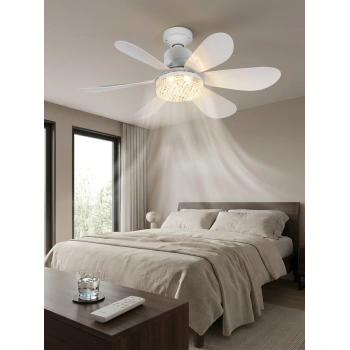 VipMarketim Crystal Aura 52 cm Ultra Sessiz LED Tavan Vantilatörü | 3 Kademeli Bakır Motor | Kumandalı Kristal Avize Vantilatör