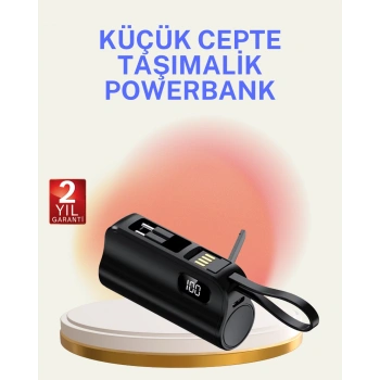 VipMarketim Dahili Konektörlü 20W Hızlı Şarj Mini Taşınabilir Powerbank