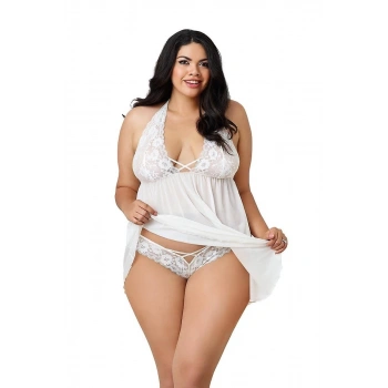 VipMarketim Dantelli Beyaz Büyük Beden Gecelik TM1273