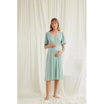 VipMarketim Dantelli Önü Düğmeli Hamile Lohusa Viskon Gecelik