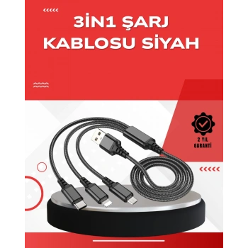 VipMarketim Dayanıklı Metal Başlıklı 3’ü 1 Arada Şarj Kablosu – Tüm Cihazlarla Uyumlu