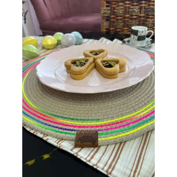 VipMarketim DecoHandy 39cm Neon Renkli Şeritli Jüt Örme Supla Amerikan Servis