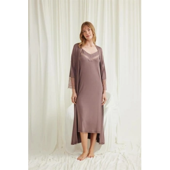 VipMarketim Dekolteli Yakası Ve Kolu Dantelli Sabahlık Takımı