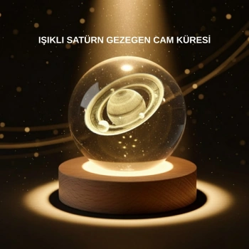 VipMarketim Dekoratif 3D Satürn Motifli Kristal Küre Işıklı Gece Lambası