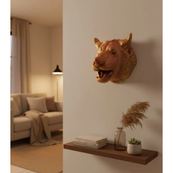 VipMarketim Dekoratif Altın Gold Kurt Duvar Heykeli Asılabilir Hediyelik 25x19 cm