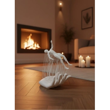 VipMarketim Dekoratif El Üzerinde İnsan Figürü Beyaz Minimal Sanatsal Biblo