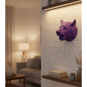 VipMarketim Dekoratif Mor Kurt Duvar Heykeli Asılabilir Hediyelik 25x19 cm