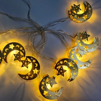 VipMarketim Dekoratif Ramazan LED Işık 2 Metre Gold Metal
