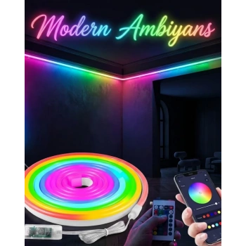 VipMarketim Dekoratif RGB LED Şerit Neon Işık 3 Metre Su Geçirmez Uzaktan Kumandalı Ortam Aydınlatması