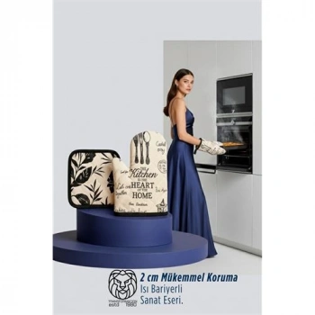 VipMarketim Delfin Katsaros Serisi Lüks Isı Korumalı Fırın Eldiveni ve Mutfak Tutma Bezi Seti