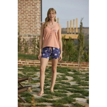 VipMarketim Deniz Yıldızı Desenli Ve Baskılı Önü Düğmeli Listen The Song Of The Sea Şort Takımı