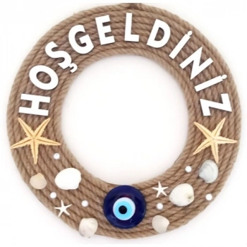 VipMarketim Deniz Yıldızlı Nazar Boncuklu Çakıl Taşlı İncili Hoş Geldiniz Yazılı Kapı Ve Duvar Süsü