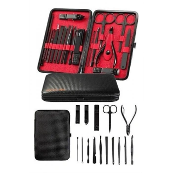 VipMarketim Deri Çantalı Siyah Paslanmaz Çelik 17 Parça Manikür Pedikür Seti