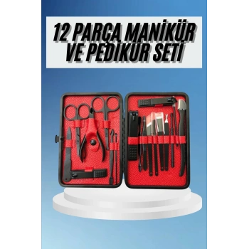 VipMarketim Deri Çantalı Siyah Paslanmaz Çelik 17 Parça Manikür Pedikür Seti