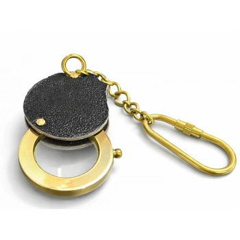 VipMarketim Deri Detaylı Pirinç Büyüteç Anahtarlık