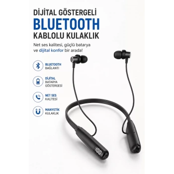VipMarketim Dijital Batarya Göstergeli Bluetooth Özellikli Boyun Askılı Kulaklık